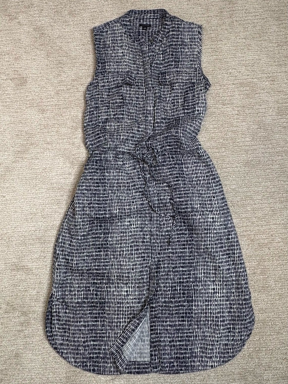 Ann Taylor Patterned Linen Blend Sleeveless Midi Shirt Dress Size M Cargo Pocket - Picture 9 of 13